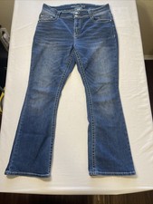 GEMMA RAE Jeans Women Size 14W Bootcut Flap Bling Pockets Wash Stretch Denim