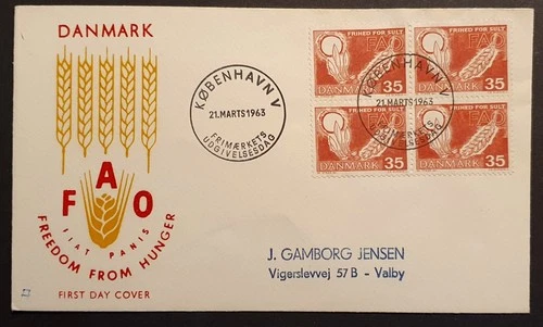Denmark Stamps 1963 Rare Freedom From Hunger block of 4 First Day Cover