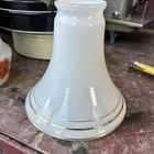 Vintage Deco Milk Glass Lamp Shade 5.5x5”With 2” Fitter Triple Gold Stripe RARE