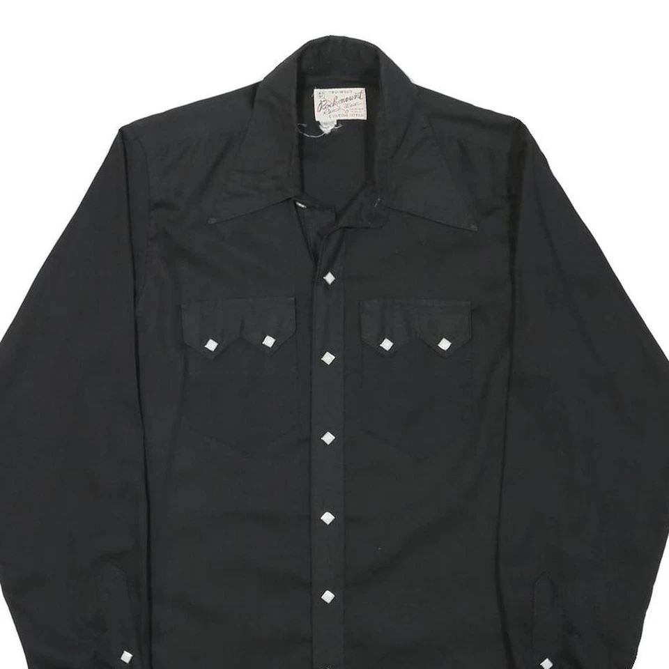 ROCKMOUNT Mens Black Western Shirt S Diamond Snap Button Cowboy Style - Image 2 of 4