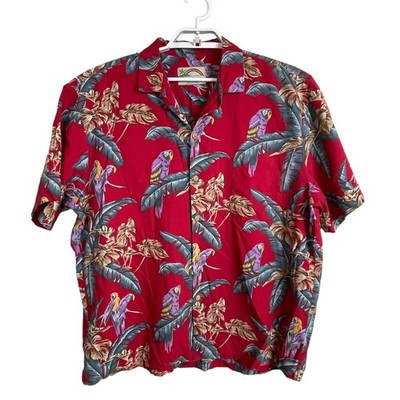 Paradise Found Vintage Hawaiian Red Parrots Palms Miami Vice Button Up Shirt XL