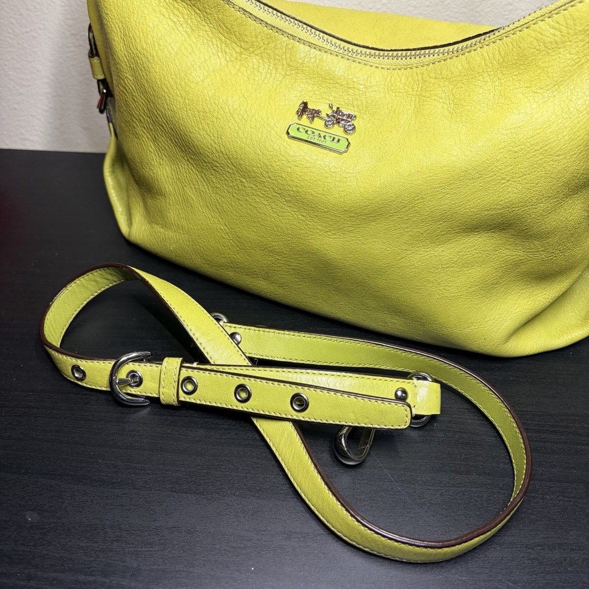 Y2K Coach Madison Hailey Hobo Purse Bag Lime Green Leather