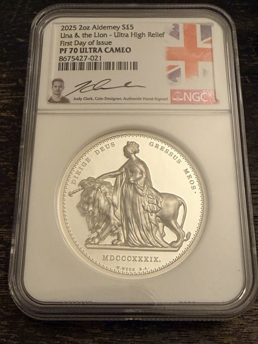 2025 Alderney Una & The Lion 5oz & 2oz PF70 NGC FDI Jody Clark