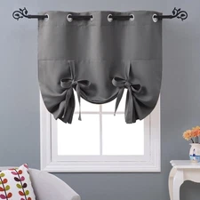 Blackout Roman Shades Curtains - Grey Bathroom Window Treatments Tie Up Curta...