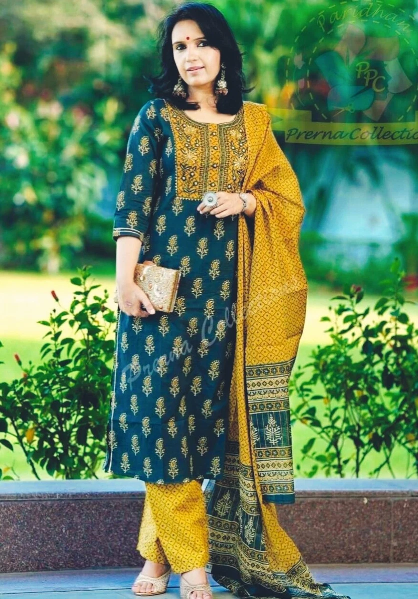 Beautiful Cotton Printed Straight Kurti Pant Paired with Malmal Dupatta -  KC201385