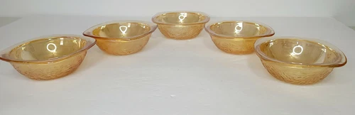 Vintage Lot of 5 Federal Glass Iridescent Amber Marigold Small Dessert Bowls