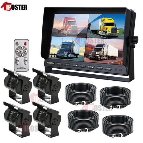 10.1" split car monitor QUAD 2x 18 IR rear view 4pin backup camera for truck bus - Picture 7 of 12