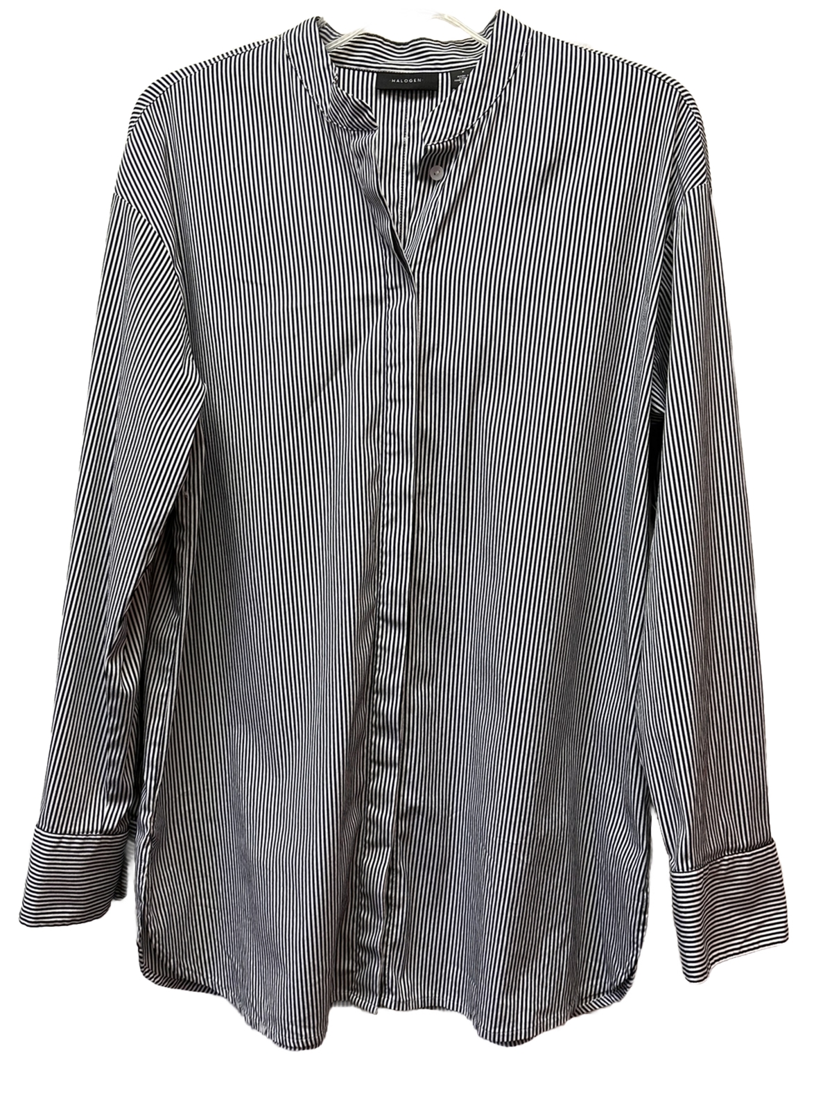 Halogen Blue Striped Button Down Blouse Top Women… - image 1