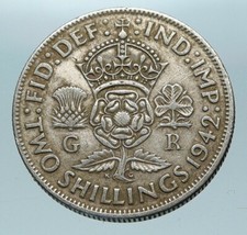 1942 United Kingdom UK Great Britain GEORGE VI w Crown Silver Florin Coin i84282