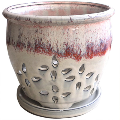 7Inch Orchid Pots with Holes round Ceramic Flower Container Succulent Plant Plan