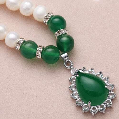 Fresh Water Pearls & Jade 925 Sterling Silver Necklace Hand Strung Pearl Jewelry - Picture 2 of 6