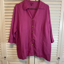 AVENUE PLUS SIZE LINEN BUTTON UP COLLARED SHIRT