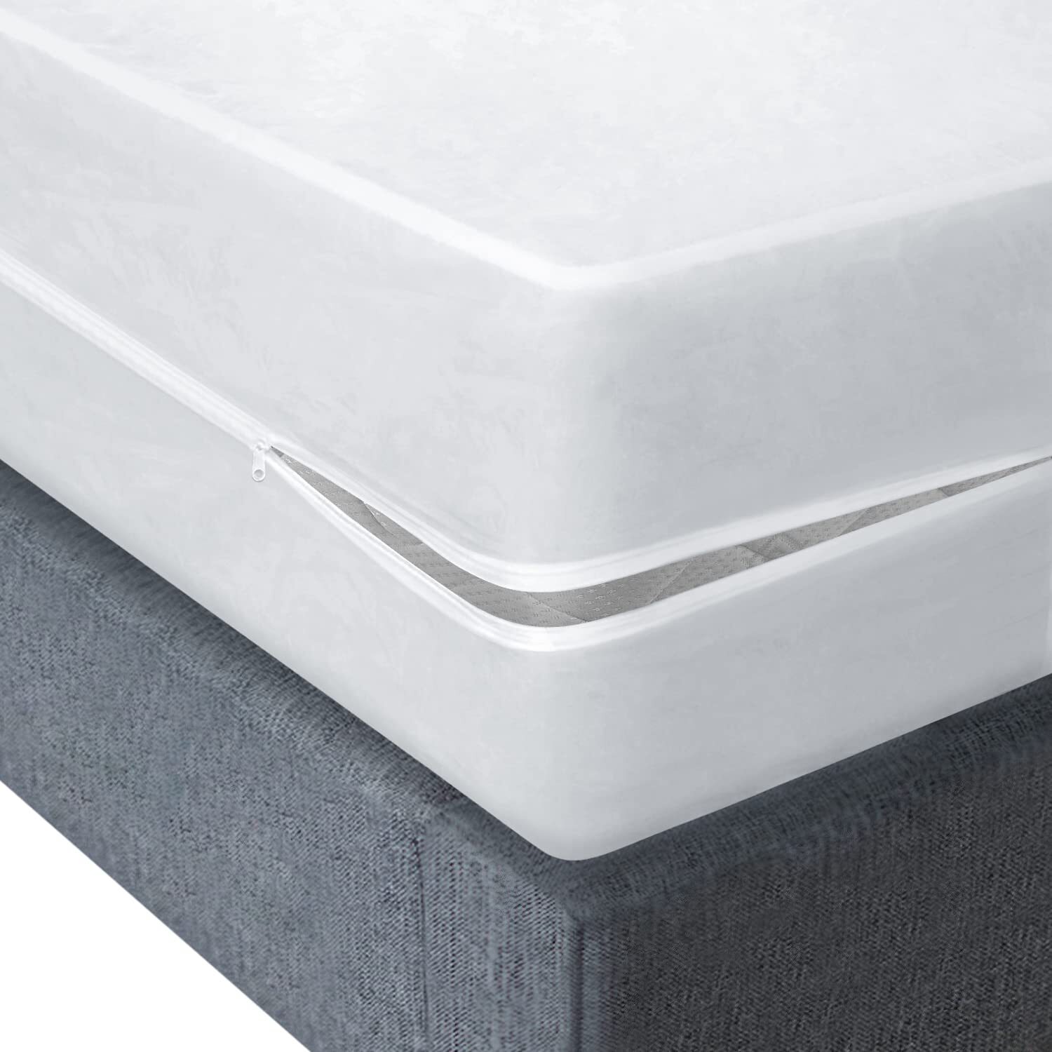 Waterproof Zippered Queen Mattress Protector - Vinyl Plastic Cover for Bed-image