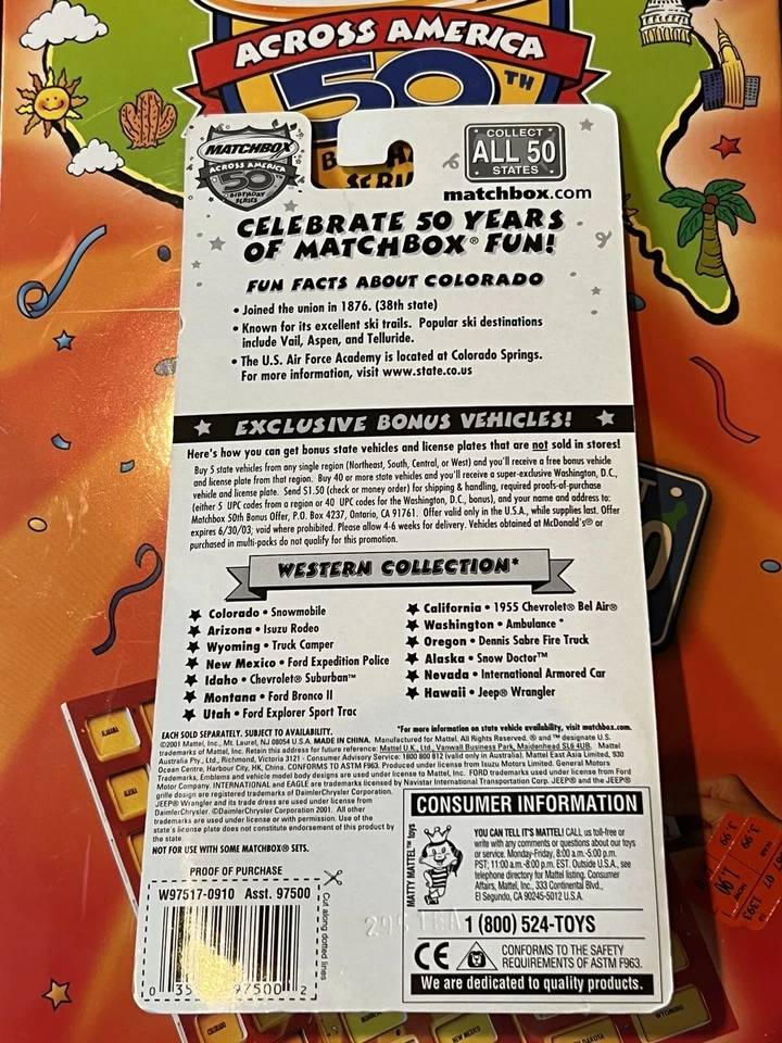 2001 Matchbox Across America 50th Birthday Series Missouri Cube Van (НОВЫЙ) - Изображение 2 из 2