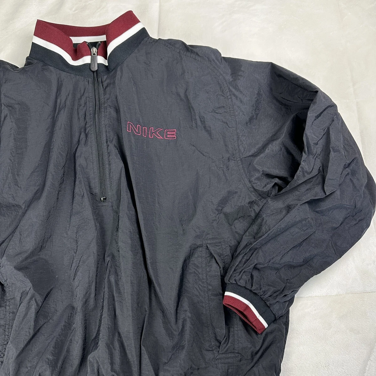 VTG 90's Y2K Nike Large Black Red Windbreaker Pullover Swoosh Jacket Zip