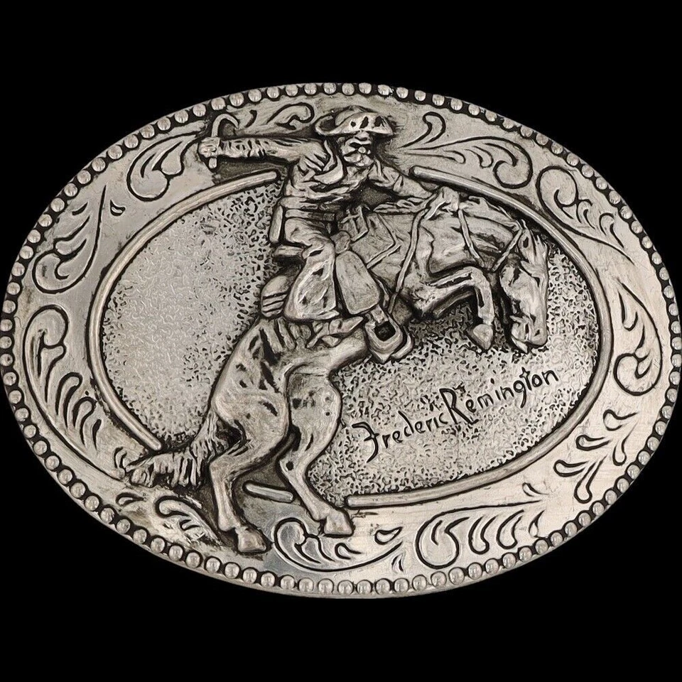 Nuevo Bucking Bronc Bronco Rider Horse Rodeo Western Remington Nuevo de Lote Antiguo Hebilla de Cinturón Foto 3 de 4