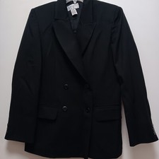 Casual Corner Women Black 100 Wool Double Button-up Suit Size 8