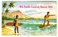 1915 HAWAII MID-PACIFIC CARNIVAL HONOLULU SURFER~VINTAGE 1970 BOOK CLUB POSTCARD