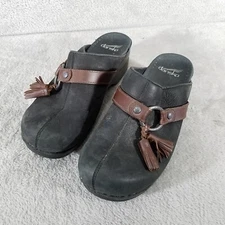 Dansko Clogs Womens US 8.5 Black Leather Brown Tassel Slip On Comfort Shoes