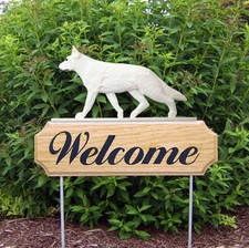 German Shepherd Wood Welcome Outdoor Sign White
