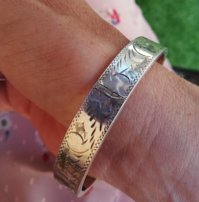 Bracelet Ancien En Argent Massif 925 - Style Jonc Art Nouveau/Déco Tank - Occasion