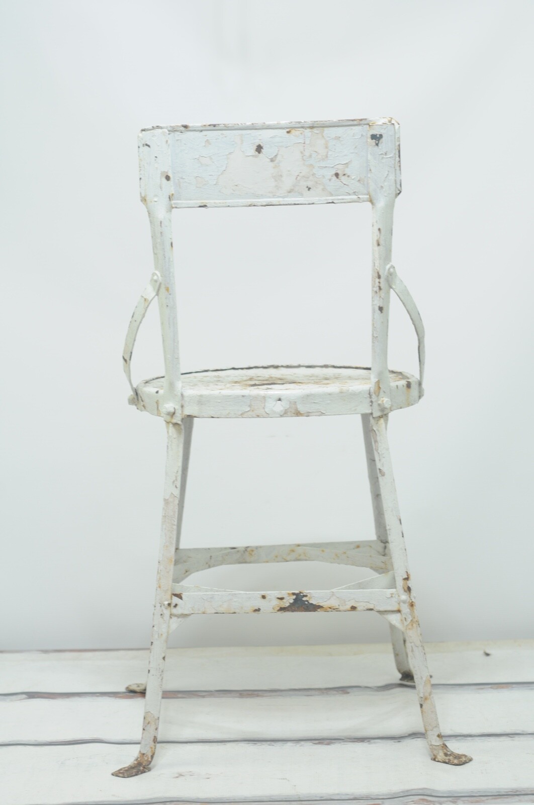 Vintage 1940's Heavy Steel Chair Industrial Metal Steampunk White Chippy Chair