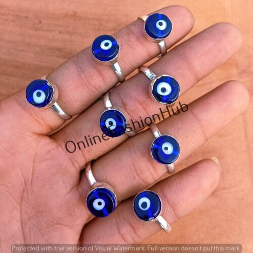 Evil Eye Gemstone 925 Sterling silver Plated Jewelry Ring Adjustable - Picture 3 of 5