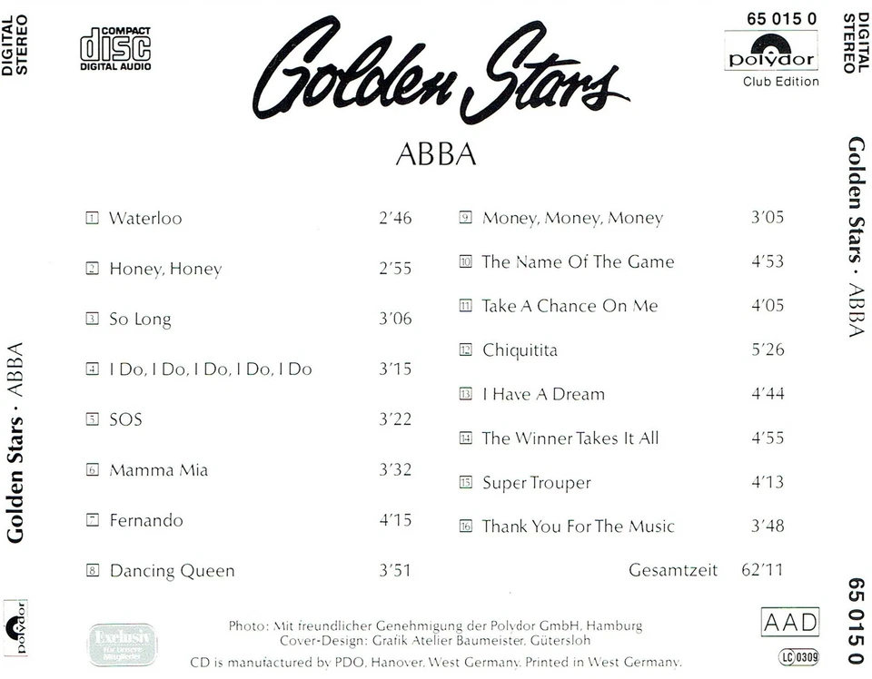 (CD) ABBA - Golden Stars (International) - Waterloo,Super Trouper, Dancing Queen - Bild 2 von 2