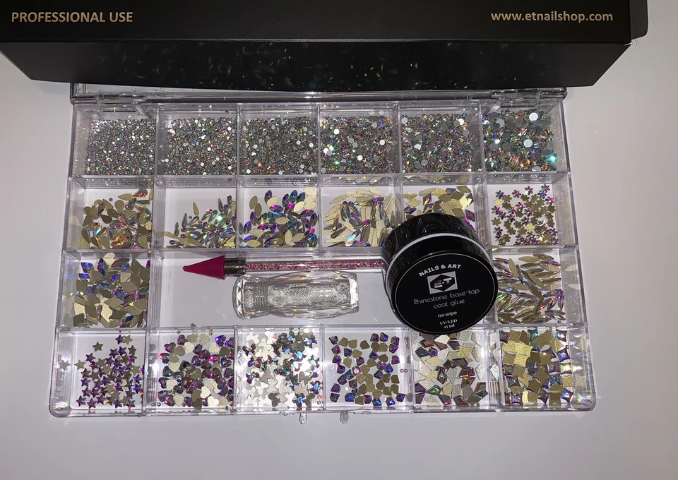 GRANDE KIT DE CAIXA DE STRASS DE ALTA QUALIDADE, SUPER BRILHO, CAIXA DE GRADE 21 E COLA GEL - Imagem 3 de 4