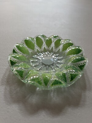 Adorable Lime Green And White Clear 4  Flower Decorative Ring Coins Plate