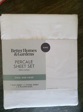 Better Homes & Gardens 4-Piece Arctic White Cotton Percale Sheet Set, King Soft