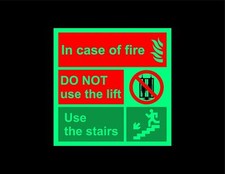  In case of fire do not use this lift safety sign - Photoluminescent 