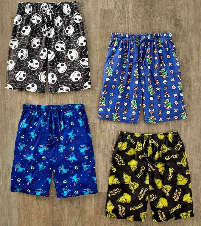 Mens Lounge Shorts Grinch-Mario-Stitch-Nightmare Before Christmas Sleep  Pajamas