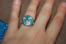 inlaid lab fire opal Cz ring gems silver plate jewelry cocktail engagement