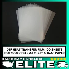 DTF Heat Transfer Film 100 Sheets Hot/Cold Peel A3 11.75" x 16.5" Paper USA SELL
