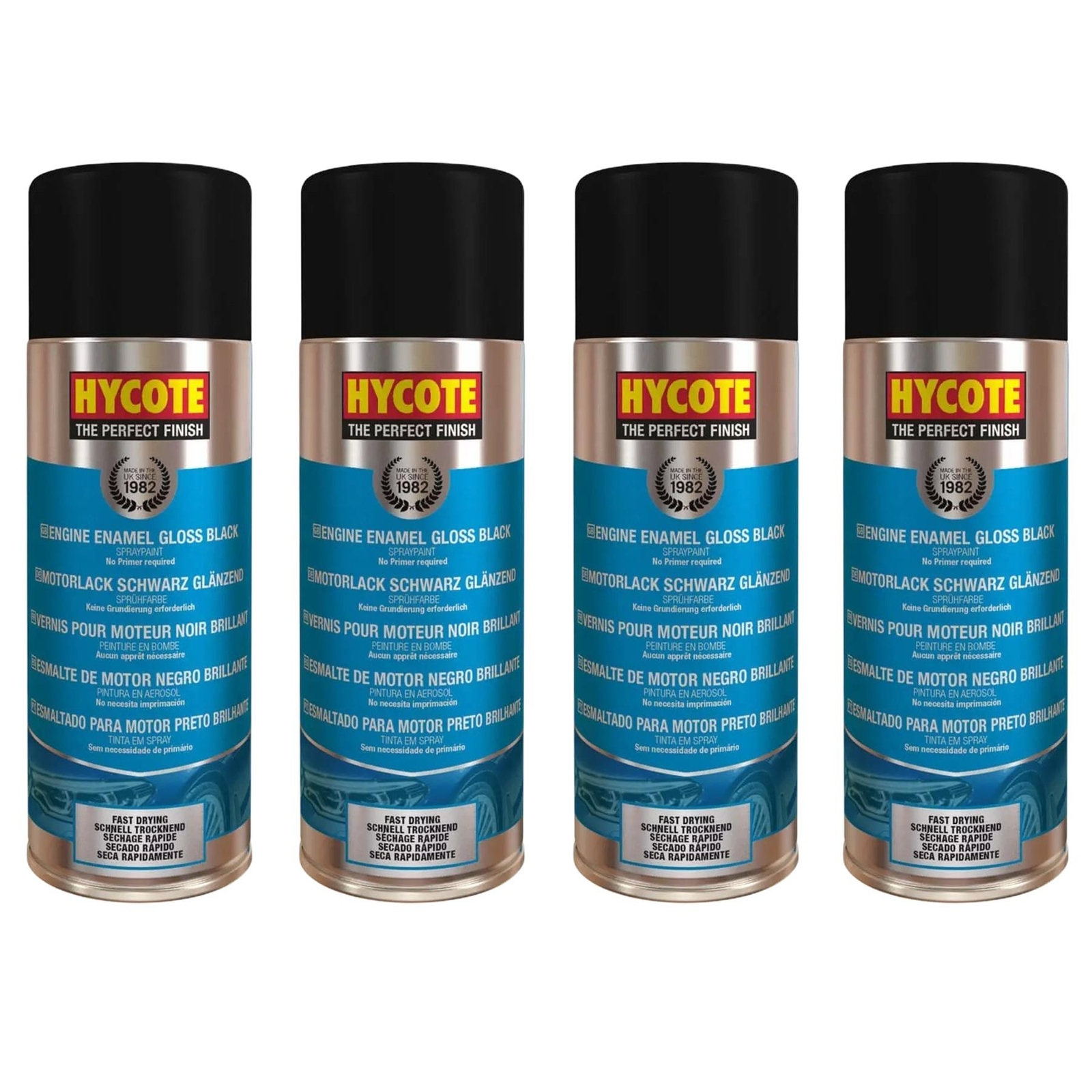 Hycote Colour Spray Paint XUK0121 Black Engine Enamel 400ml x 4
