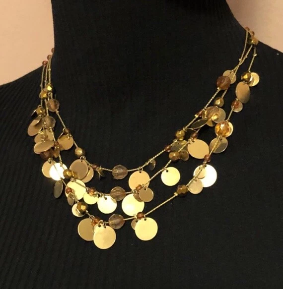 Collar Gitano Multi Hilos Tono Dorado Discos Estrás Foto 4 de 4