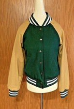 Youth FOREVER 21 Sports Style Jacket Unisex Size Medium Green Gold Wool Blend