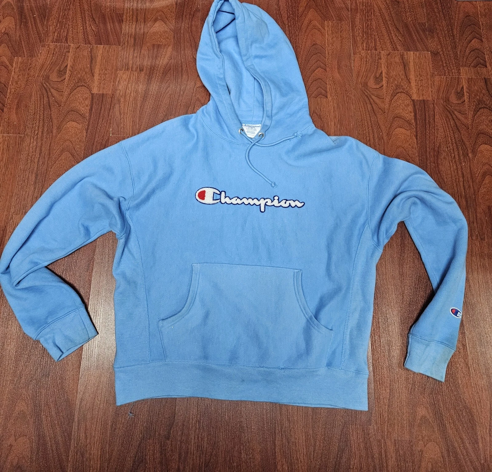 Champion Hoodie Women Size Large Light Blue Reverse Weave Fleece Long Sleeve