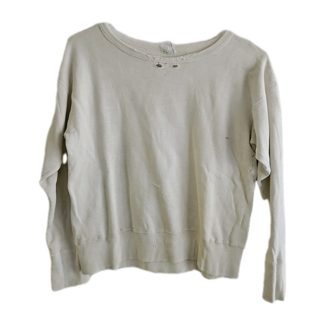 True Vtg 60s Thrashed Sweatshirt Blank White USA Crew Neck Distressed