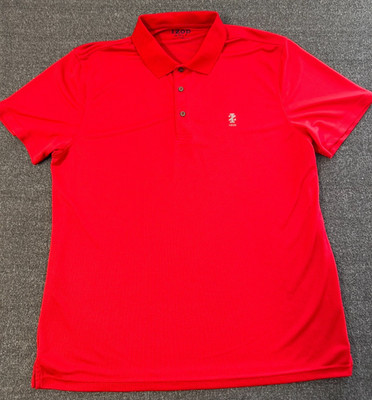 Izod Golf Men's Short Sleeve 3-Button Collar Polo Shirt Red Grid Size L