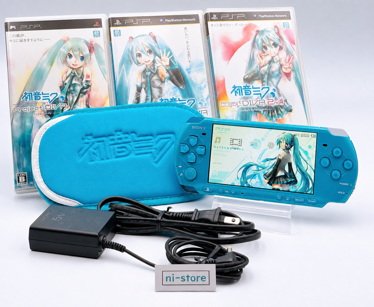 SEGA PlayStationPortable PSP ハツネミク PJ D… Sony PSP-3000 Console Miku Hatsune DIVA 2nd Limited w/Pouch, etc