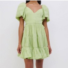 Jonathan Simkhai Cadence Plissé Mini Dress in Pear Green Size 6
