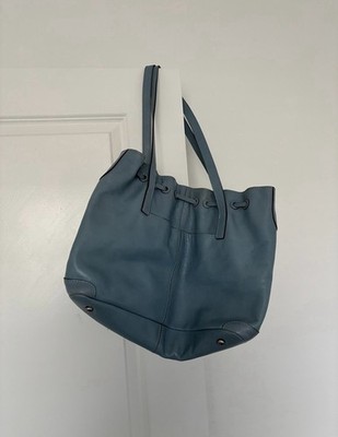 Patricia Nash Safflower Blue Leather Drawstring Tote Bag