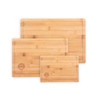 MasterChef Holz Schneidebrett Set Bambus 3Tlg Groß Mittel Klein Mit Saftrille