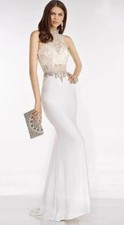 NWT 369.00 Alyce Paris High Neck Pearl Gold Lace /jersey Ivory 65125 Gown Sz 2