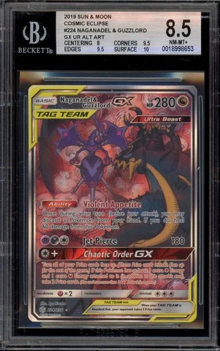 Pokemon Naganadel & Guzzlord GX Cosmic Eclipse Full Alt Art #224 BGS 8.5