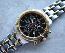 Citizen Chronograph Men's Watch Gold Two Tone Bracelet Black Dial Quartz