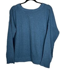 J jill Women's Medium Waffle Knit Pullover Blue Sweatshirt 100 Cotton