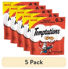 Temptations Rockin' Lobster Cat Treats, 5-Pack 6.3 oz, Crunchy & Soft Texture